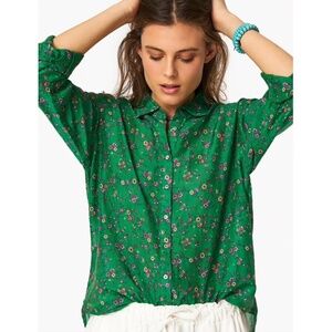 XiRENA Green Floral Button-Down Cotton & Silk Shirt Small